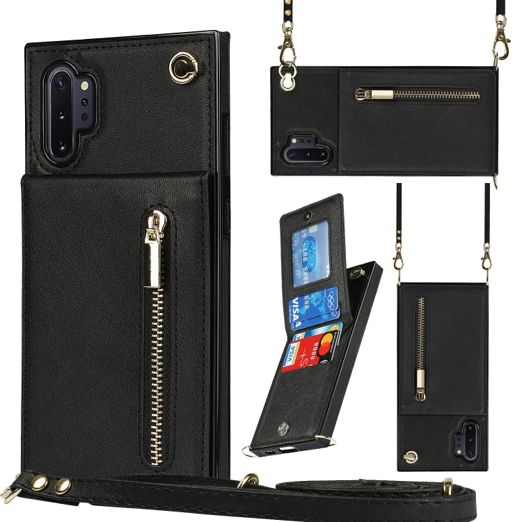 For Samsung Galaxy Note10+ Cross-body Zipper Square TPU+PU Back Cover Case with Holder & Card Slots & Wallet & Strap