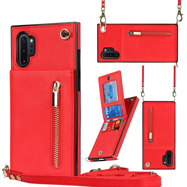 For Samsung Galaxy Note10+ Cross-body Zipper Square TPU+PU Back Cover Case with Holder & Card Slots & Wallet & Strap