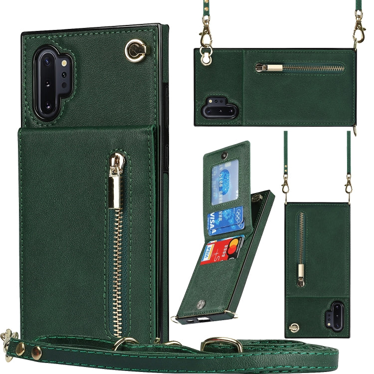 For Samsung Galaxy Note10+ Cross-body Zipper Square TPU+PU Back Cover Case with Holder & Card Slots & Wallet & Strap