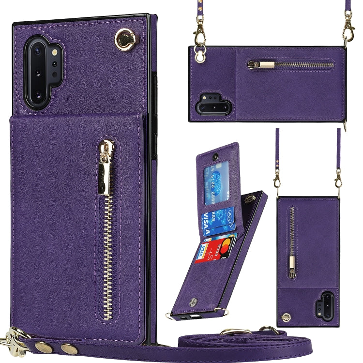 For Samsung Galaxy Note10+ Cross-body Zipper Square TPU+PU Back Cover Case with Holder & Card Slots & Wallet & Strap