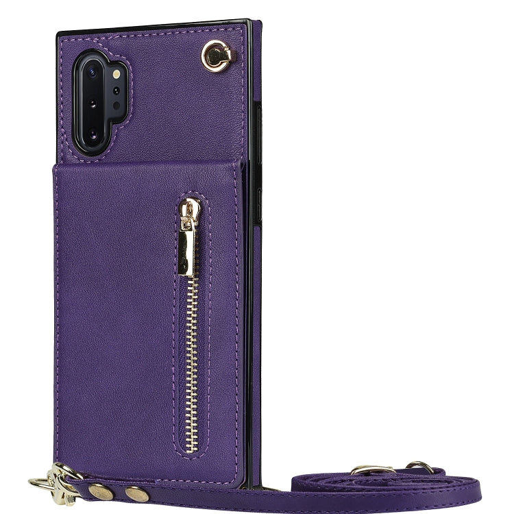 For Samsung Galaxy Note10+ Cross-body Zipper Square TPU+PU Back Cover Case with Holder & Card Slots & Wallet & Strap