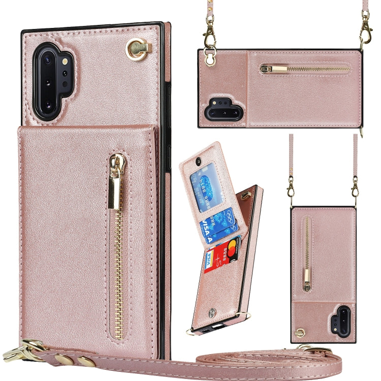 For Samsung Galaxy Note10+ Cross-body Zipper Square TPU+PU Back Cover Case with Holder & Card Slots & Wallet & Strap