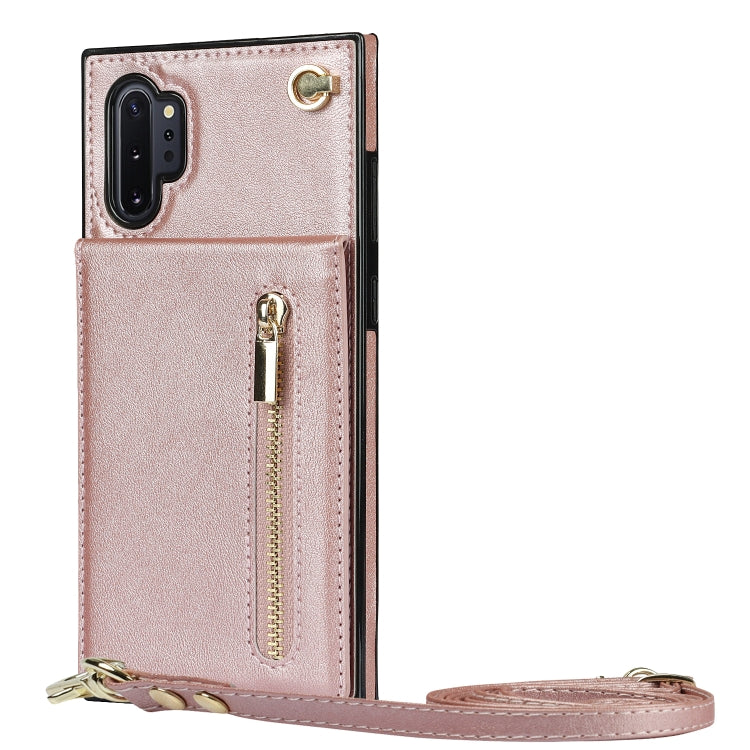 For Samsung Galaxy Note10+ Cross-body Zipper Square TPU+PU Back Cover Case with Holder & Card Slots & Wallet & Strap