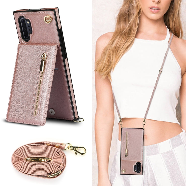 For Samsung Galaxy Note10+ Cross-body Zipper Square TPU+PU Back Cover Case with Holder & Card Slots & Wallet & Strap