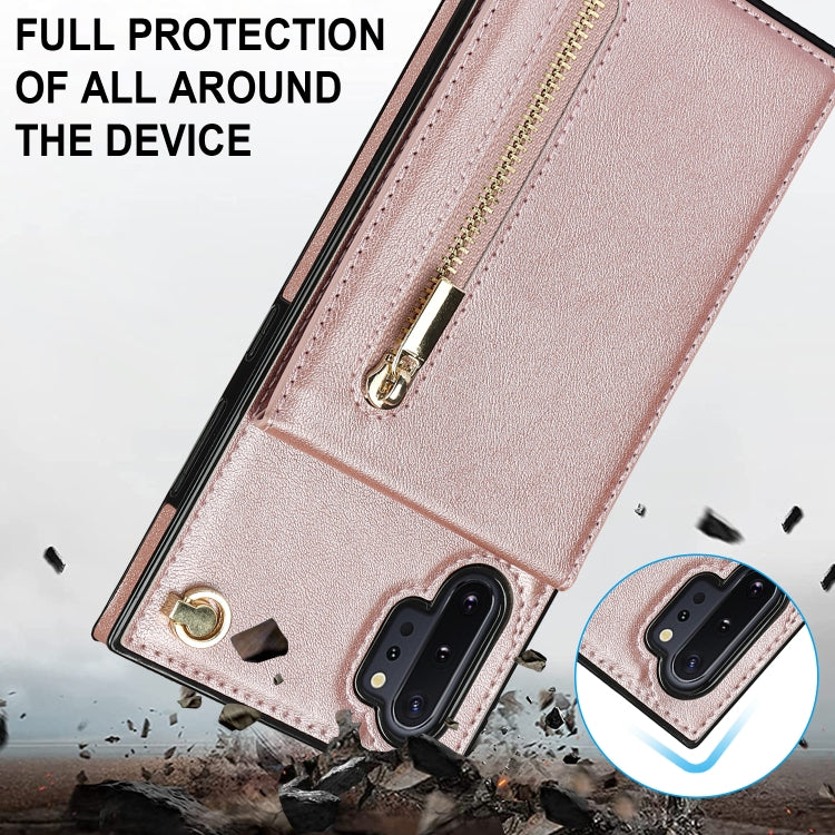 For Samsung Galaxy Note10+ Cross-body Zipper Square TPU+PU Back Cover Case with Holder & Card Slots & Wallet & Strap