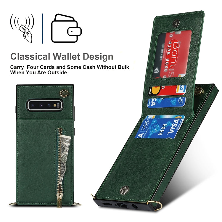 For Samsung Galaxy S10 Plus Cross-body Zipper Square TPU+PU Back Cover Case with Holder & Card Slots & Wallet & Strap