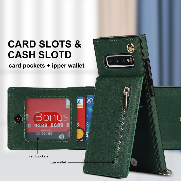 For Samsung Galaxy S10 Plus Cross-body Zipper Square TPU+PU Back Cover Case with Holder & Card Slots & Wallet & Strap