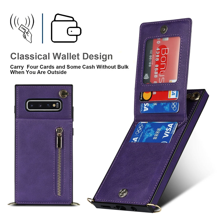 For Samsung Galaxy S10 Plus Cross-body Zipper Square TPU+PU Back Cover Case with Holder & Card Slots & Wallet & Strap