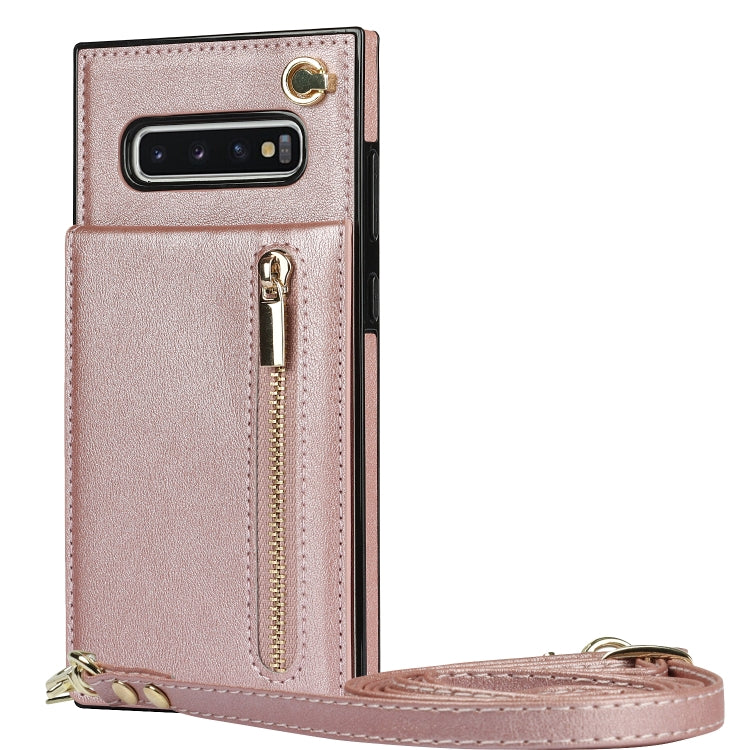 For Samsung Galaxy S10 Plus Cross-body Zipper Square TPU+PU Back Cover Case with Holder & Card Slots & Wallet & Strap
