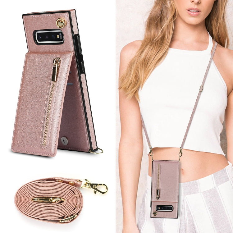 For Samsung Galaxy S10 Plus Cross-body Zipper Square TPU+PU Back Cover Case with Holder & Card Slots & Wallet & Strap
