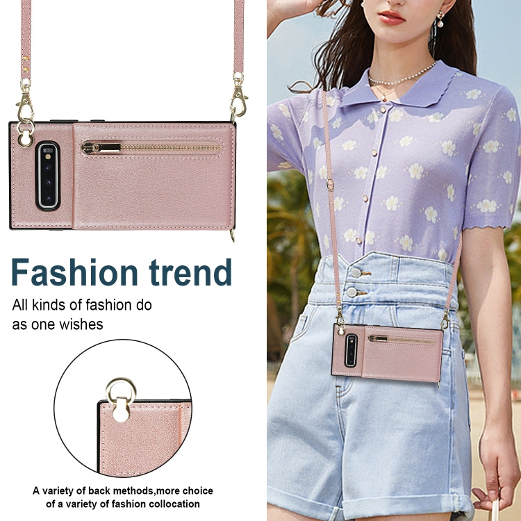 For Samsung Galaxy S10 Plus Cross-body Zipper Square TPU+PU Back Cover Case with Holder & Card Slots & Wallet & Strap
