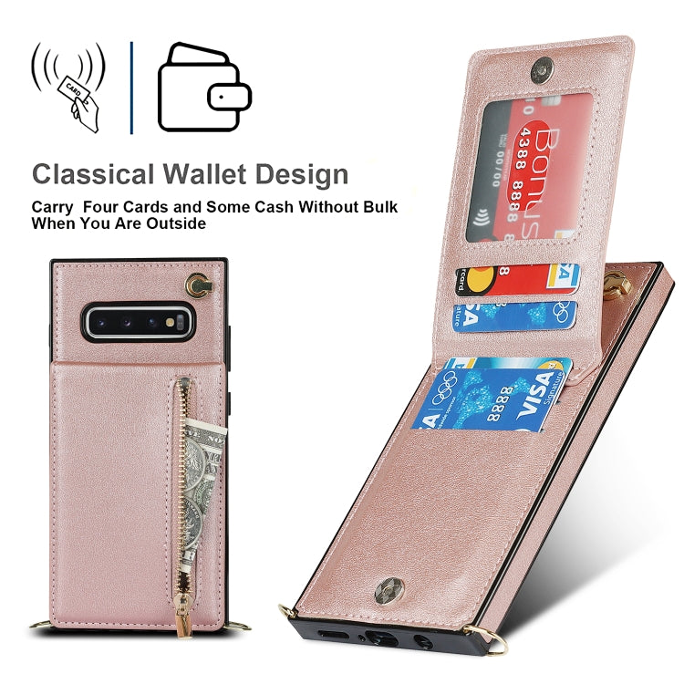 For Samsung Galaxy S10 Plus Cross-body Zipper Square TPU+PU Back Cover Case with Holder & Card Slots & Wallet & Strap