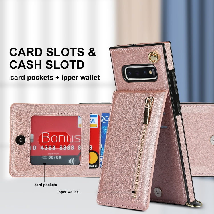For Samsung Galaxy S10 Plus Cross-body Zipper Square TPU+PU Back Cover Case with Holder & Card Slots & Wallet & Strap
