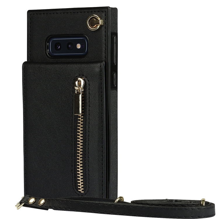For Samsung Galaxy S10e Cross-body Zipper Square TPU+PU Back Cover Case with Holder & Card Slots & Wallet & Strap