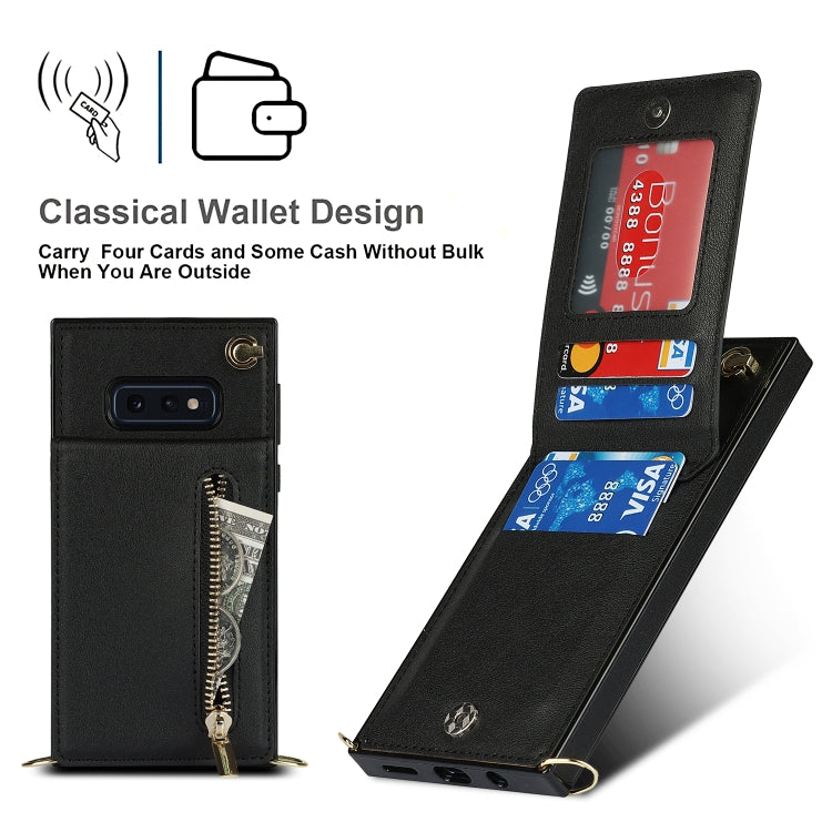 For Samsung Galaxy S10e Cross-body Zipper Square TPU+PU Back Cover Case with Holder & Card Slots & Wallet & Strap