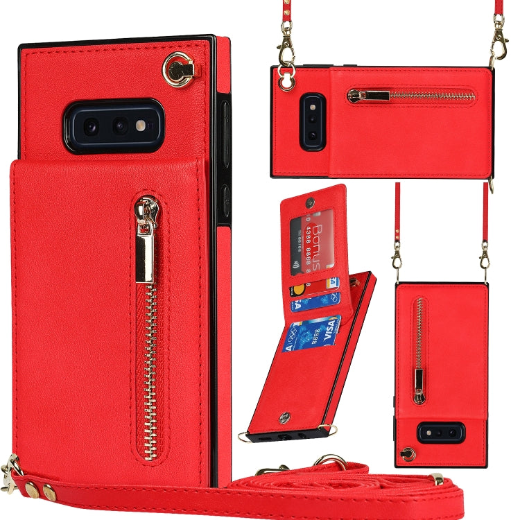 For Samsung Galaxy S10e Cross-body Zipper Square TPU+PU Back Cover Case with Holder & Card Slots & Wallet & Strap