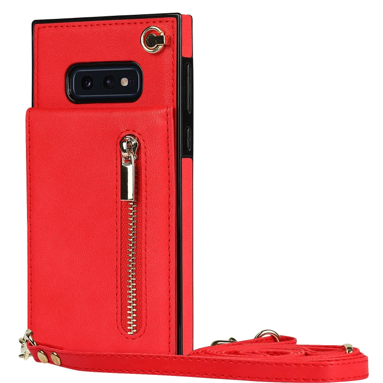 For Samsung Galaxy S10e Cross-body Zipper Square TPU+PU Back Cover Case with Holder & Card Slots & Wallet & Strap