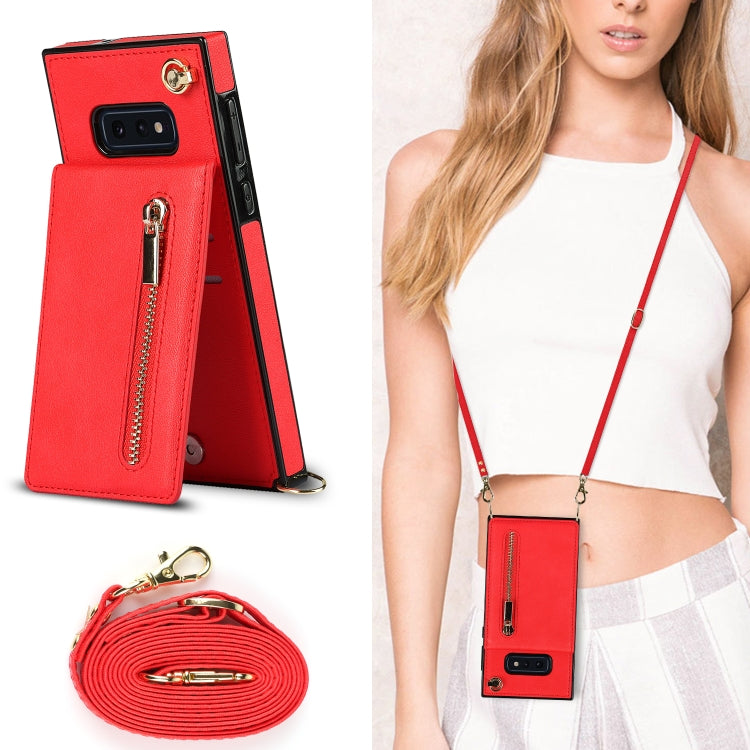 For Samsung Galaxy S10e Cross-body Zipper Square TPU+PU Back Cover Case with Holder & Card Slots & Wallet & Strap