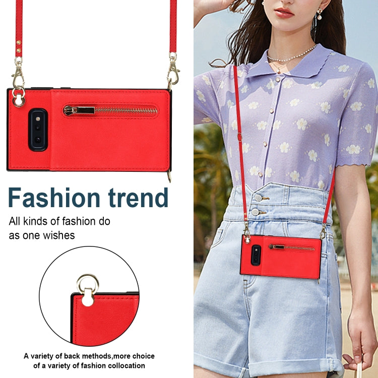 For Samsung Galaxy S10e Cross-body Zipper Square TPU+PU Back Cover Case with Holder & Card Slots & Wallet & Strap