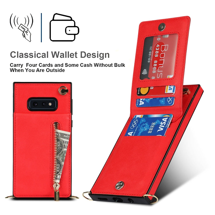 For Samsung Galaxy S10e Cross-body Zipper Square TPU+PU Back Cover Case with Holder & Card Slots & Wallet & Strap