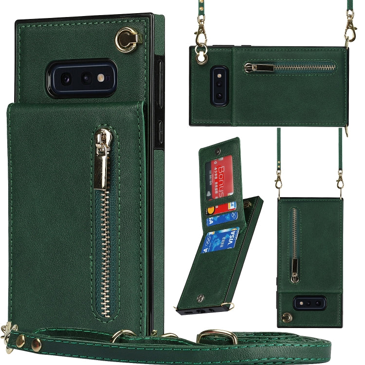 For Samsung Galaxy S10e Cross-body Zipper Square TPU+PU Back Cover Case with Holder & Card Slots & Wallet & Strap