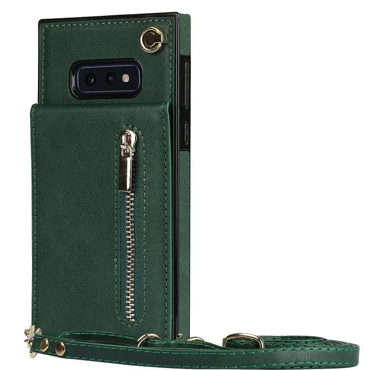 For Samsung Galaxy S10e Cross-body Zipper Square TPU+PU Back Cover Case with Holder & Card Slots & Wallet & Strap