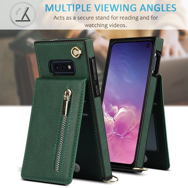 For Samsung Galaxy S10e Cross-body Zipper Square TPU+PU Back Cover Case with Holder & Card Slots & Wallet & Strap