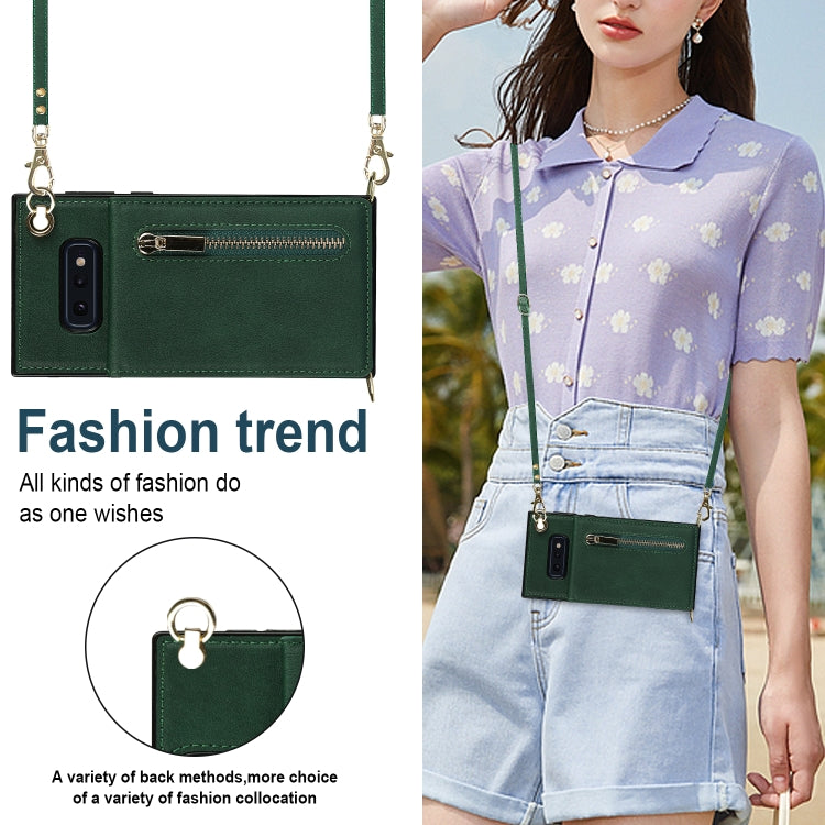 For Samsung Galaxy S10e Cross-body Zipper Square TPU+PU Back Cover Case with Holder & Card Slots & Wallet & Strap