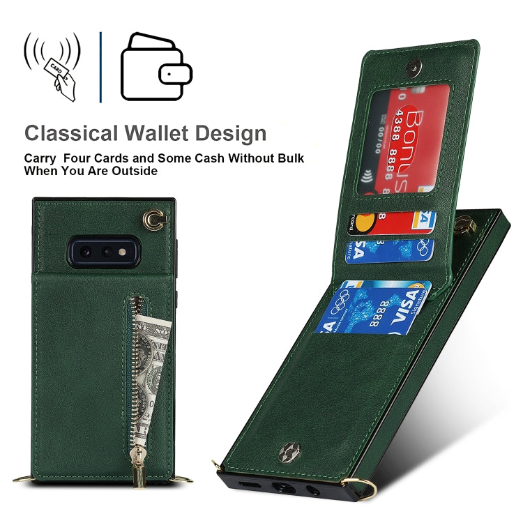 For Samsung Galaxy S10e Cross-body Zipper Square TPU+PU Back Cover Case with Holder & Card Slots & Wallet & Strap