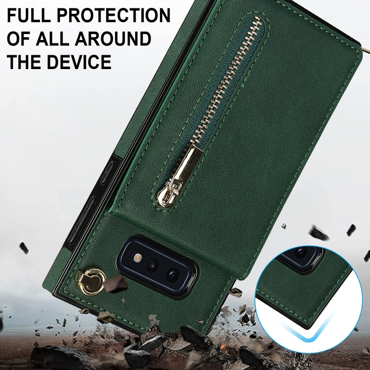 For Samsung Galaxy S10e Cross-body Zipper Square TPU+PU Back Cover Case with Holder & Card Slots & Wallet & Strap