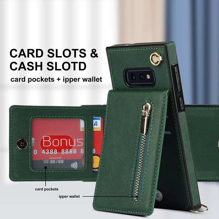 For Samsung Galaxy S10e Cross-body Zipper Square TPU+PU Back Cover Case with Holder & Card Slots & Wallet & Strap