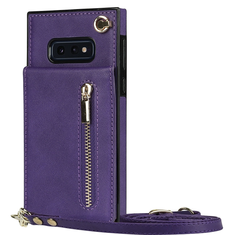 For Samsung Galaxy S10e Cross-body Zipper Square TPU+PU Back Cover Case with Holder & Card Slots & Wallet & Strap