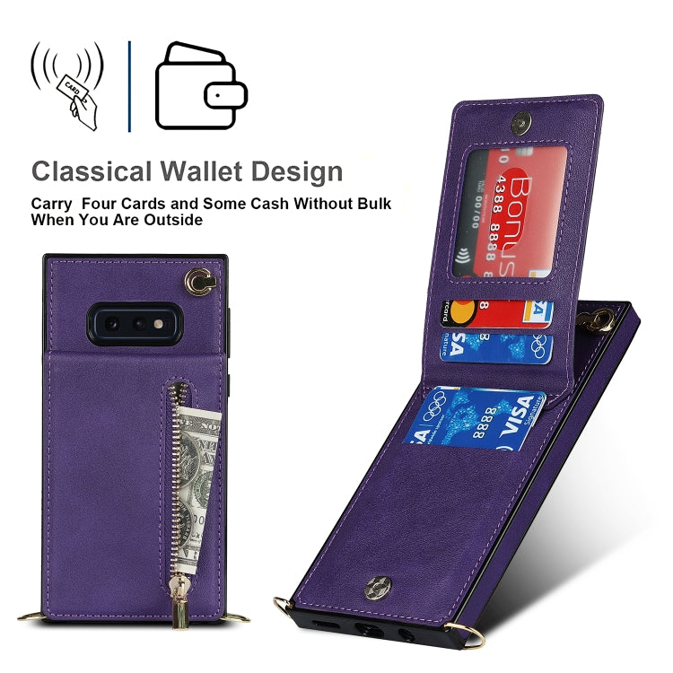 For Samsung Galaxy S10e Cross-body Zipper Square TPU+PU Back Cover Case with Holder & Card Slots & Wallet & Strap