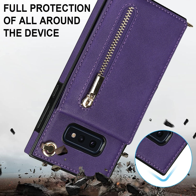 For Samsung Galaxy S10e Cross-body Zipper Square TPU+PU Back Cover Case with Holder & Card Slots & Wallet & Strap