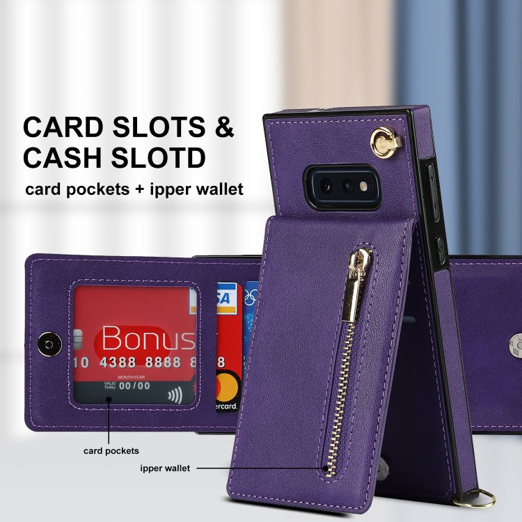For Samsung Galaxy S10e Cross-body Zipper Square TPU+PU Back Cover Case with Holder & Card Slots & Wallet & Strap