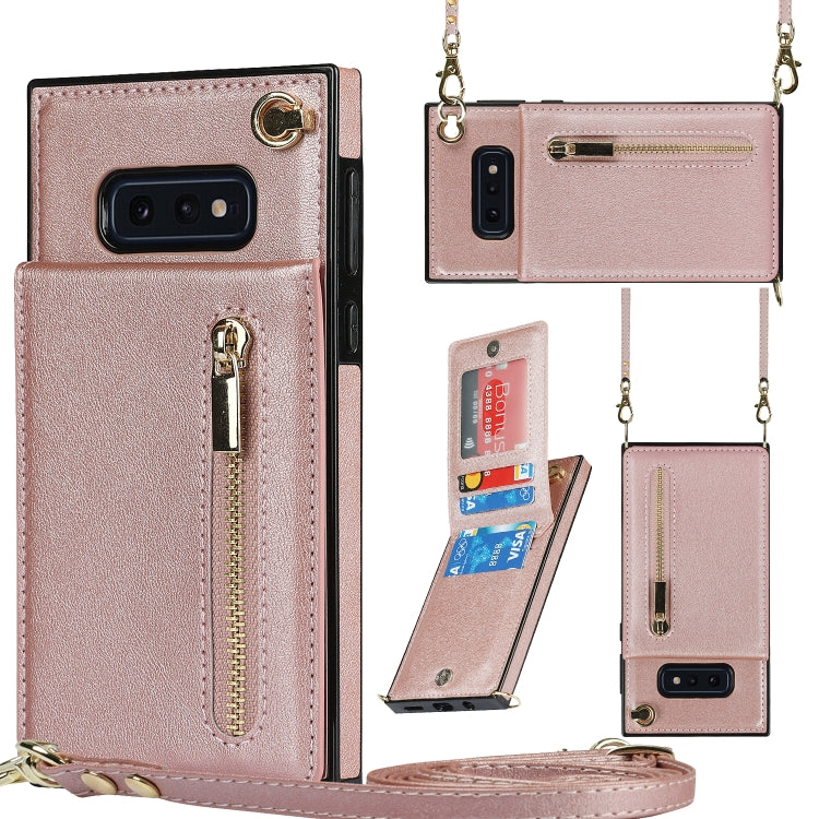 For Samsung Galaxy S10e Cross-body Zipper Square TPU+PU Back Cover Case with Holder & Card Slots & Wallet & Strap