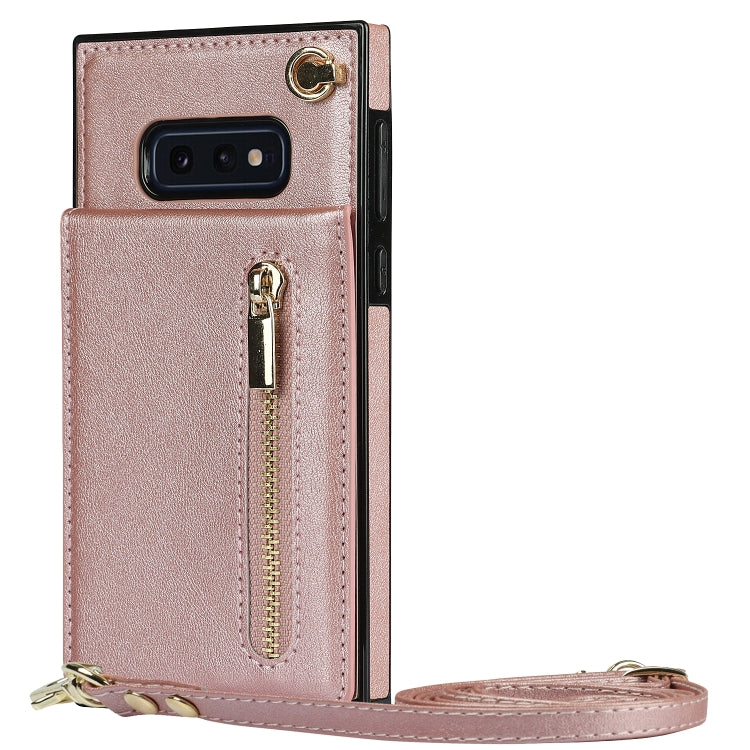 For Samsung Galaxy S10e Cross-body Zipper Square TPU+PU Back Cover Case with Holder & Card Slots & Wallet & Strap