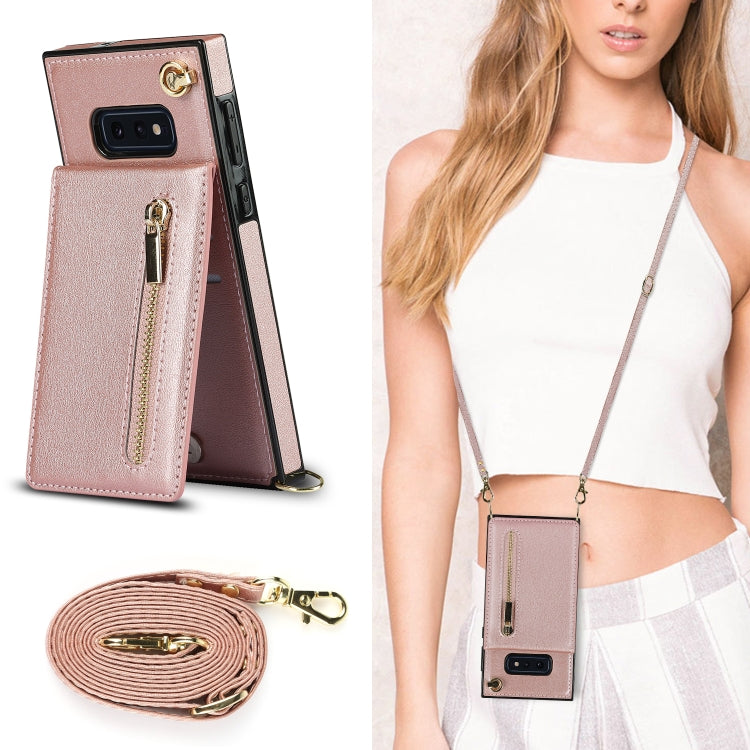 For Samsung Galaxy S10e Cross-body Zipper Square TPU+PU Back Cover Case with Holder & Card Slots & Wallet & Strap