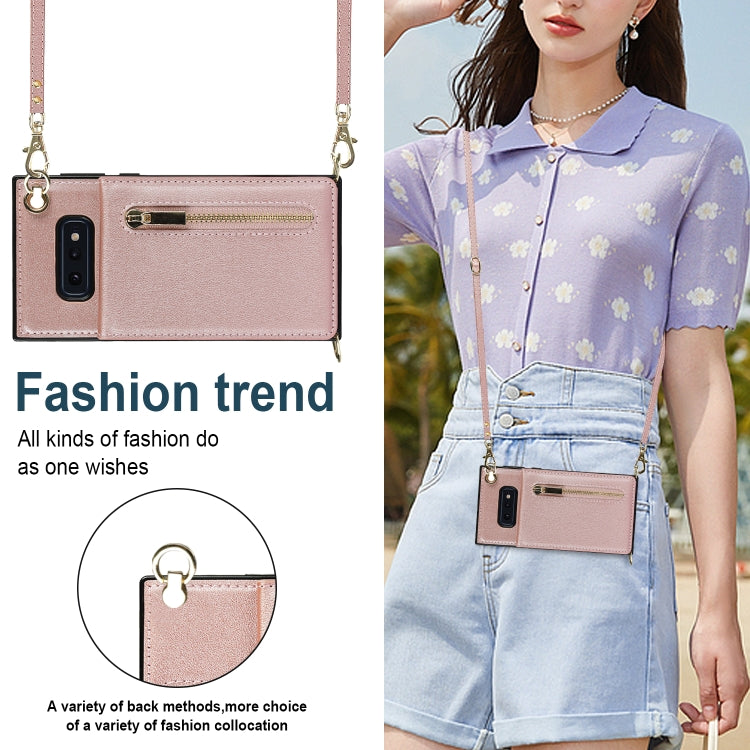 For Samsung Galaxy S10e Cross-body Zipper Square TPU+PU Back Cover Case with Holder & Card Slots & Wallet & Strap