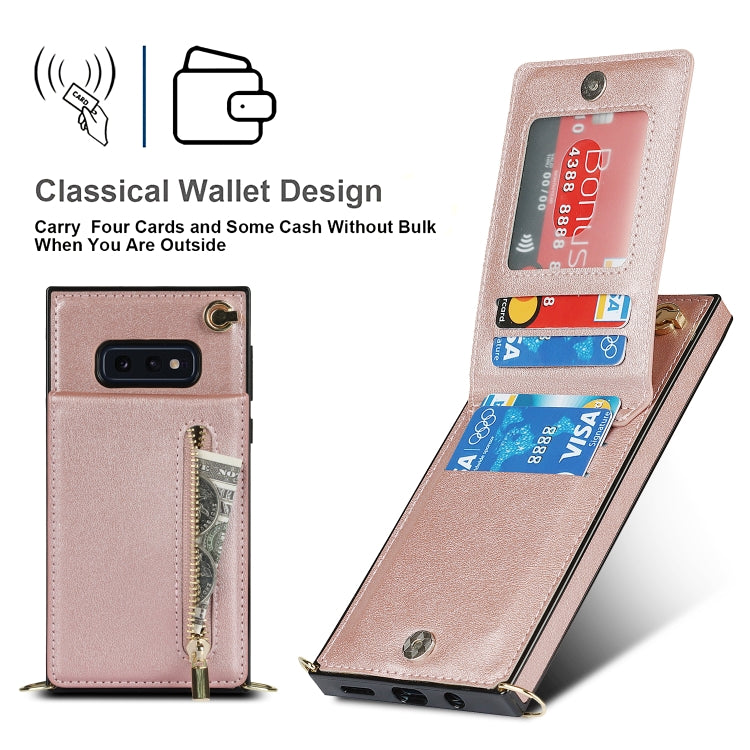 For Samsung Galaxy S10e Cross-body Zipper Square TPU+PU Back Cover Case with Holder & Card Slots & Wallet & Strap