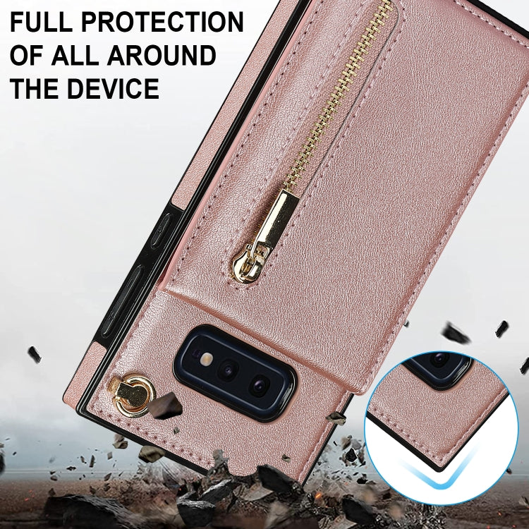 For Samsung Galaxy S10e Cross-body Zipper Square TPU+PU Back Cover Case with Holder & Card Slots & Wallet & Strap