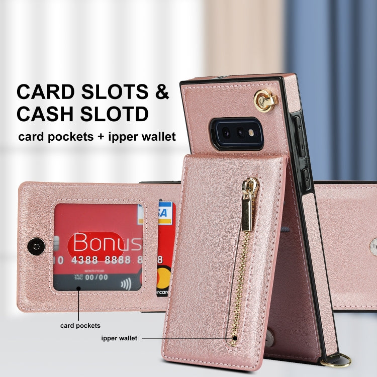 For Samsung Galaxy S10e Cross-body Zipper Square TPU+PU Back Cover Case with Holder & Card Slots & Wallet & Strap