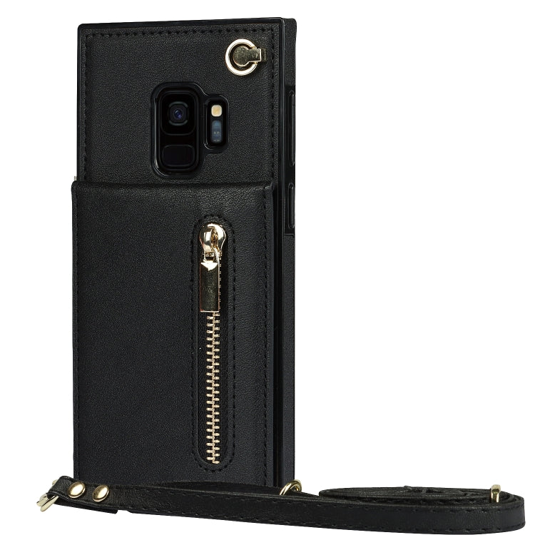 For Samsung Galaxy S9 Cross-body Zipper Square TPU+PU Back Cover Case with Holder & Card Slots & Wallet & Strap