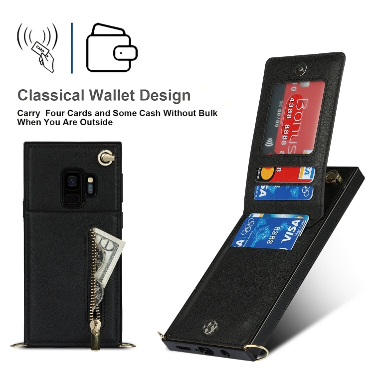 For Samsung Galaxy S9 Cross-body Zipper Square TPU+PU Back Cover Case with Holder & Card Slots & Wallet & Strap