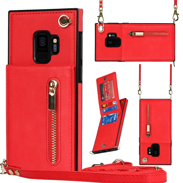 For Samsung Galaxy S9 Cross-body Zipper Square TPU+PU Back Cover Case with Holder & Card Slots & Wallet & Strap