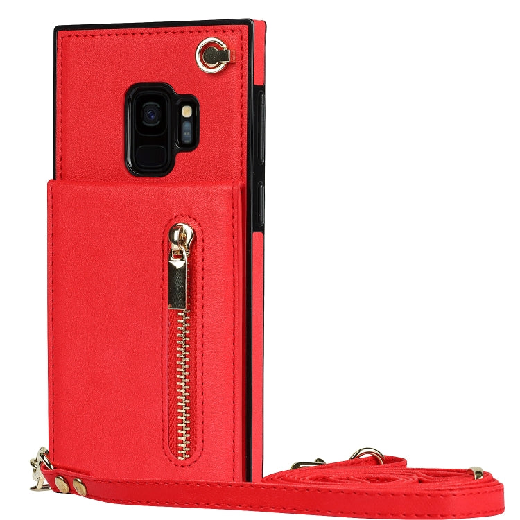 For Samsung Galaxy S9 Cross-body Zipper Square TPU+PU Back Cover Case with Holder & Card Slots & Wallet & Strap