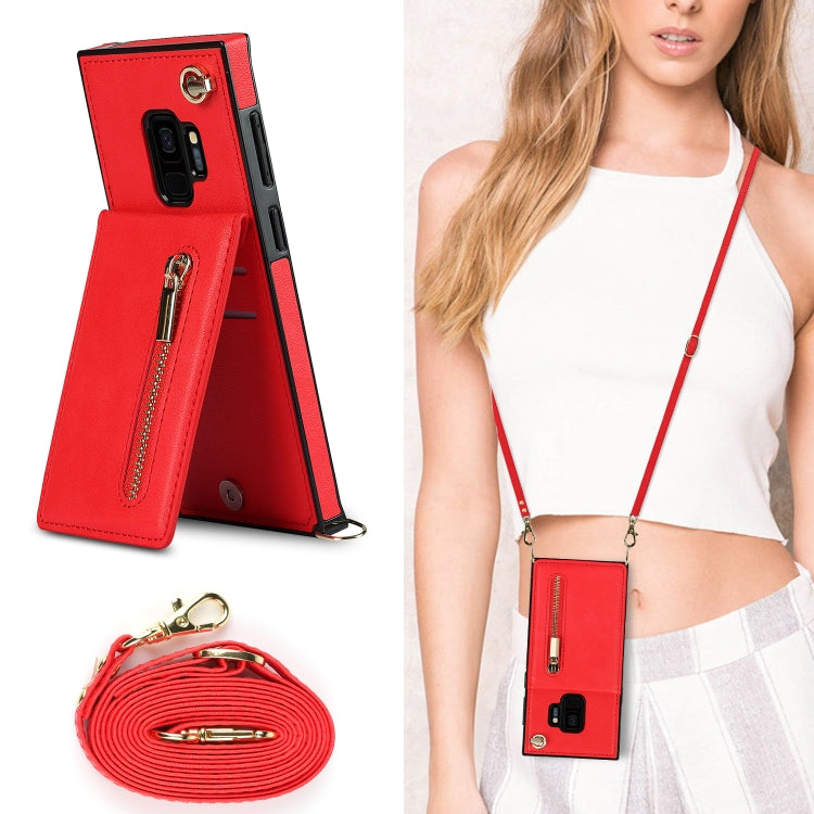For Samsung Galaxy S9 Cross-body Zipper Square TPU+PU Back Cover Case with Holder & Card Slots & Wallet & Strap