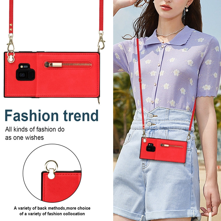 For Samsung Galaxy S9 Cross-body Zipper Square TPU+PU Back Cover Case with Holder & Card Slots & Wallet & Strap