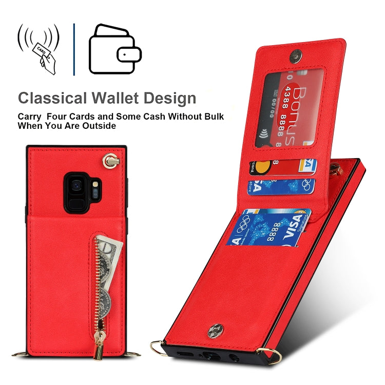 For Samsung Galaxy S9 Cross-body Zipper Square TPU+PU Back Cover Case with Holder & Card Slots & Wallet & Strap