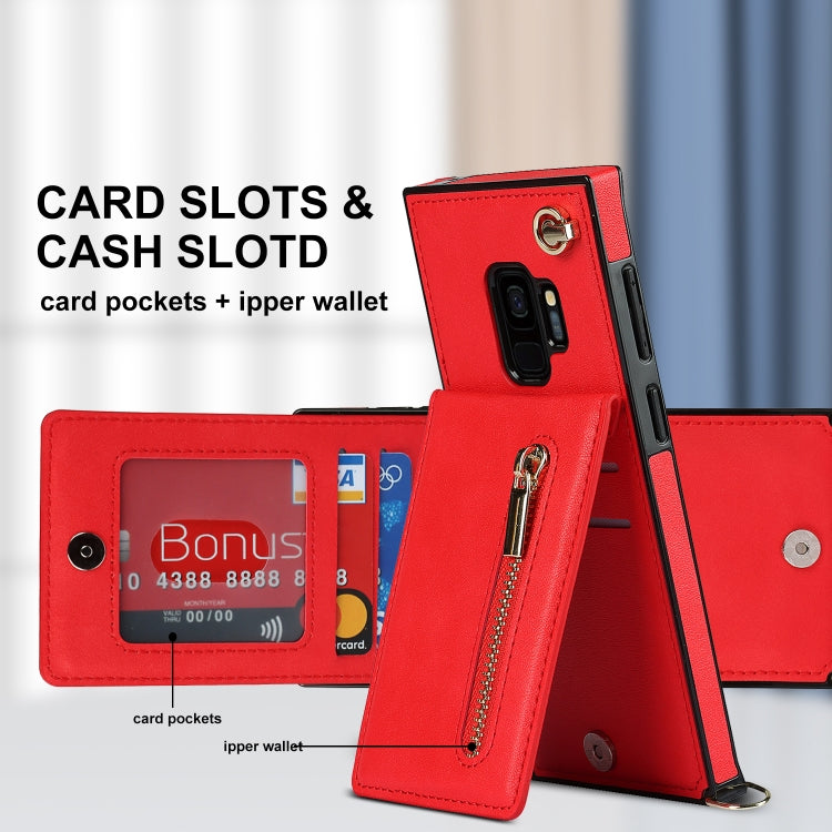 For Samsung Galaxy S9 Cross-body Zipper Square TPU+PU Back Cover Case with Holder & Card Slots & Wallet & Strap